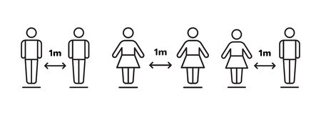 Social distancing icon, prevention safety, measure protection from spread virus, people isolation. Simple thin line web symbol on white background - editable stroke vector illustrationのイラスト素材