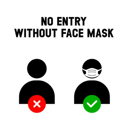 No entry without face mask. Business woman vector illustration of forbidden entry if not wearing a face mask and keep distancing in covid 19 pandemic. Iconのイラスト素材