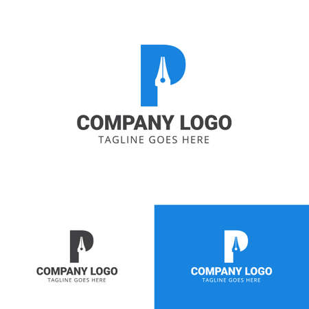 P type pen feather pencil writing logo design. Inspiration logo design. Template Vector Illustration.のイラスト素材