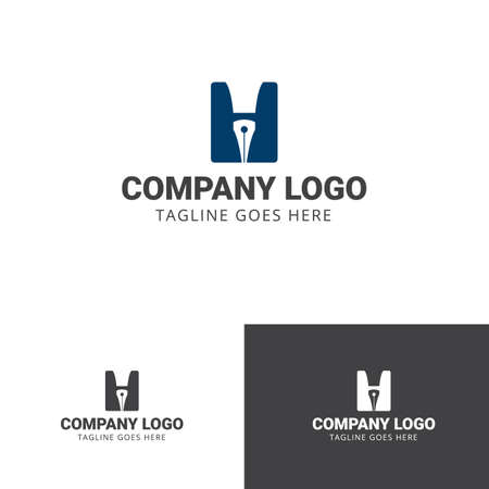 P type pen feather pencil writing logo design. Inspiration logo design. Template Vector Illustration.のイラスト素材