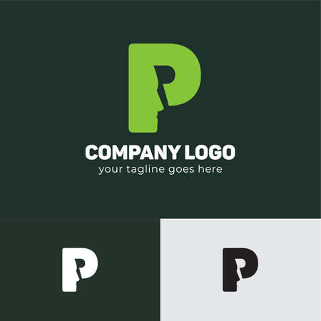P Letter with Man Face Shape Concept Logo Design Template vector icon design .Simple logo for your business company.のイラスト素材