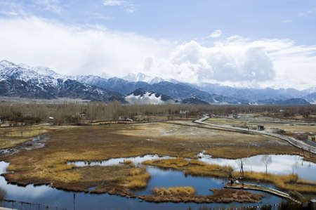 top view of lake in Leh, Indiaの写真素材