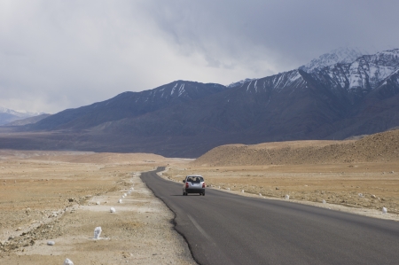 a road among mountains to Nubra valley, Leh, Indiaの写真素材