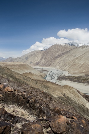 view of mountain and blue sky in Nubra valley, Leh, Indiaの写真素材