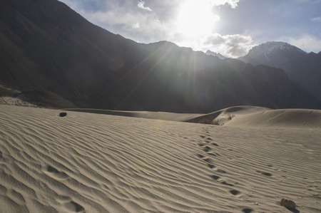 mountain and sand in Hunder village, Leh, Indiaの写真素材