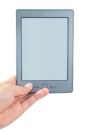 hands hold a tablet with isolated backgroundの写真素材