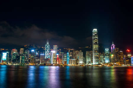 the view of city and light at night in Hongkongの写真素材