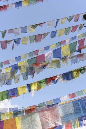 closed up the prayer flag in Nepalの写真素材