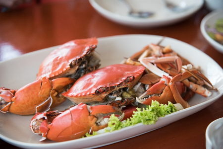 closed up the streamed crab in restaurantの写真素材