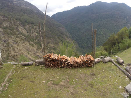 closed up the stone wall in Nepal's villageの写真素材