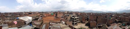 BHAKTAPUR,NEPAL-April 2015: panorama view of town in Bhaktapur Durbar square before earthquake in April 2015のeditorial素材