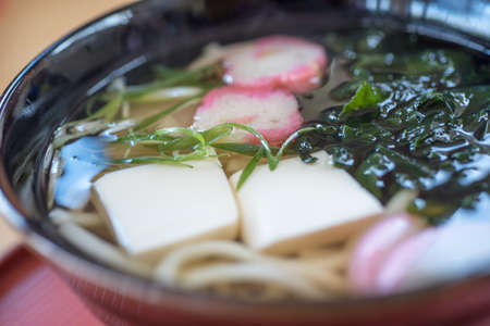 closed up tempura shrimp udon, japanese foodの写真素材