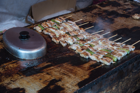 closed up the grilled pork on roasterの写真素材