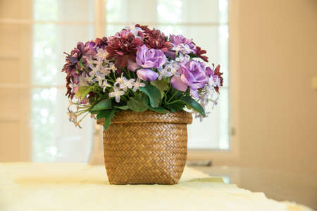 closed up the faked purple flower on vaseの写真素材