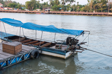 the thai ferry on river, Thailandの写真素材