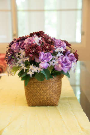 closed up the faked purple flower on vaseの写真素材