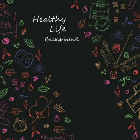 Illustrations of doodle healthy lifestyle and sport backgroundsのイラスト素材