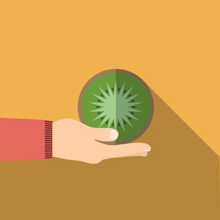 illustration of kiwi in hand with shadowのイラスト素材