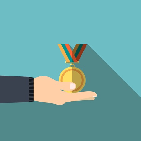 illustration of medal in hand with shadowのイラスト素材