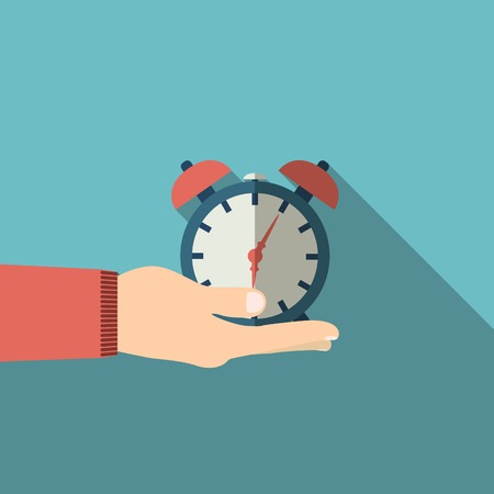 illustration of alarm clock in hand with shadowのイラスト素材