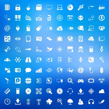 technology 100 icons set for web flatのイラスト素材