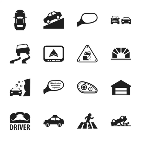 car, accident 16 black simple icons set for web designのイラスト素材