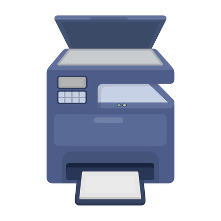 Multi-function printer in cartoon style isolated on white background. Typography symbol vector illustration.のイラスト素材