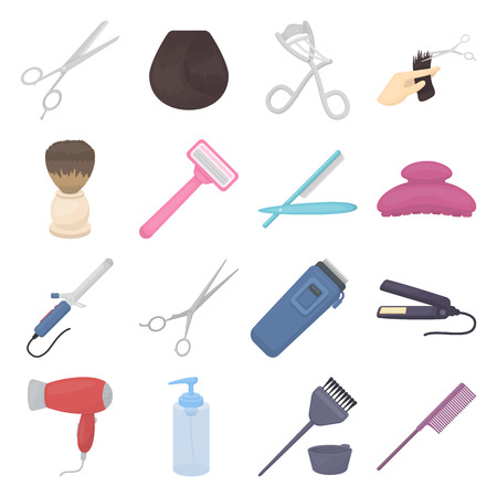 Hairdresser set icons in cartoon style. Big collection of hairdresser vector symbol.のイラスト素材