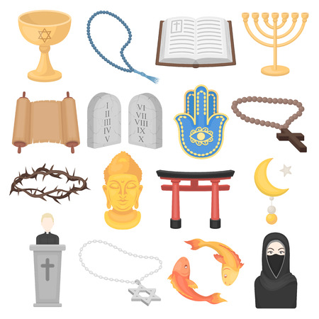 Religion set icons in cartoon style. Big collection of religion vector symbol.のイラスト素材