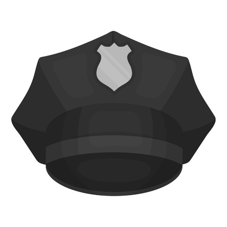 Police cap icon in monochrome style isolated on white background. Hats symbol vector illustration.のイラスト素材