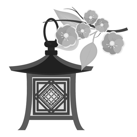 Japanese lantern icon in monochrome style isolated on white background. Japan symbol vector illustration.のイラスト素材