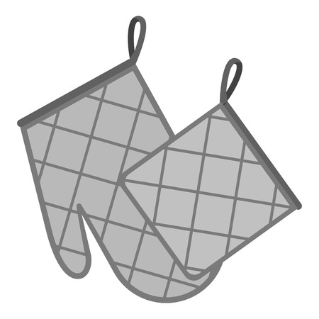Oven glove and pot holder icon in monochrome style isolated on white background. Kitchen symbol vector illustration.のイラスト素材