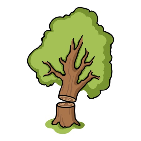 Falling tree icon in cartoon style isolated on white background. Sawmill and timber symbol vector illustration.のイラスト素材