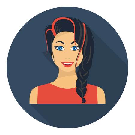 Black hair woman icon in flat style isolated on white background. Woman symbol vector illustration.のイラスト素材