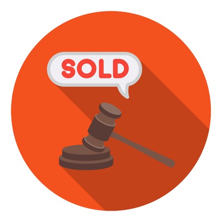 Auction hammer icon in flat style isolated on white background. E-commerce symbol vector illustration.のイラスト素材