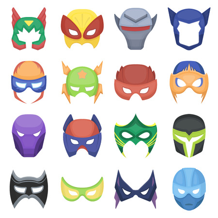 Superhero mask set icons in cartoon style. Big collection superhero mask vector symbol stockのイラスト素材