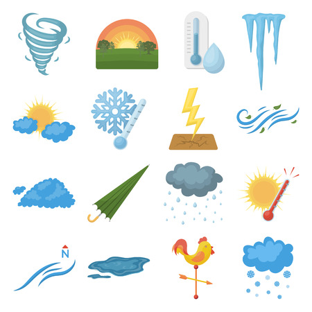 Weather set icons in cartoon style. Big collection weather vector symbol stockのイラスト素材