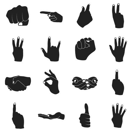 Hand gestures set icons in black style. Big collection hand gestures vector symbol stockのイラスト素材