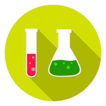 Test tube and retort icon in flat style isolated on white background. School symbol vector illustration.のイラスト素材