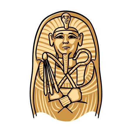 Egyptian pharaoh sarcophagus icon in cartoon style isolated on white background. Museum symbol vector illustration.のイラスト素材