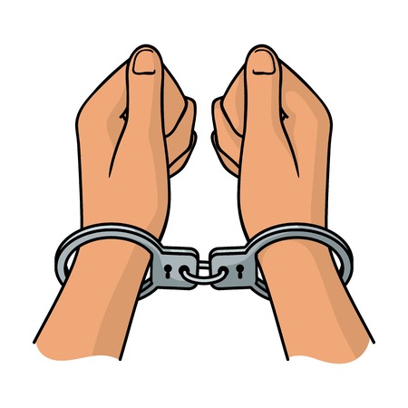 Hands in handcuffs icon in cartoon style isolated on white background. Crime symbol vector illustration.のイラスト素材
