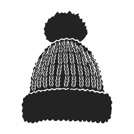 Knit cap icon in black style isolated on white background. Ski resort symbol vector illustration.のイラスト素材