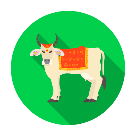 Sacred cow icon in flat style isolated on white background. India symbol vector illustration.のイラスト素材