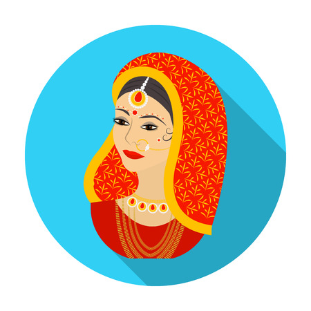 Indian woman icon in flat style isolated on white background. India symbol vector illustration.のイラスト素材