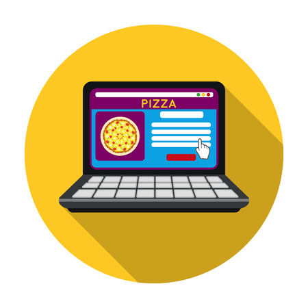 Online pizza icon in flat style isolated on white background. Pizza and pizzeria symbol vector illustration.のイラスト素材