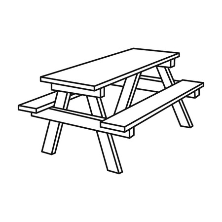 Bench icon in outline style isolated on white background. Camping symbol vector illustration.のイラスト素材
