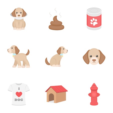 Dog equipment set icons in cartoon style. Big collection dog equipment symbol stockのイラスト素材