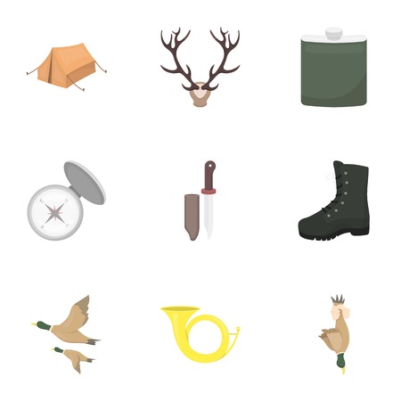 Hunting set icons in cartoon style. Big collection of hunting symbol stockのイラスト素材
