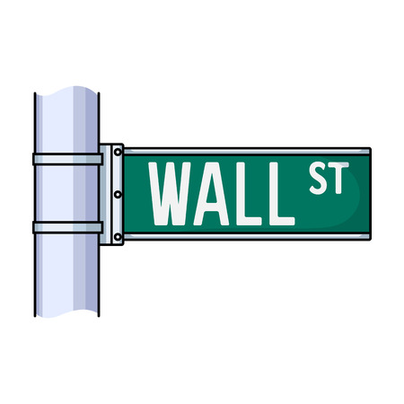 Wall Street sign icon in cartoon style isolated on white background. Money and finance symbol vector illustration.のイラスト素材