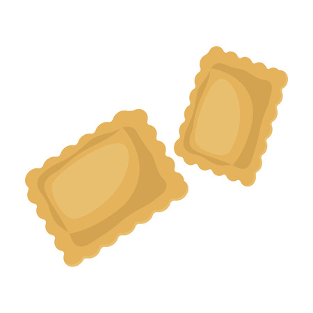 Ravioli pasta icon in cartoon style isolated on white background. Types of pasta symbol vector illustration.のイラスト素材
